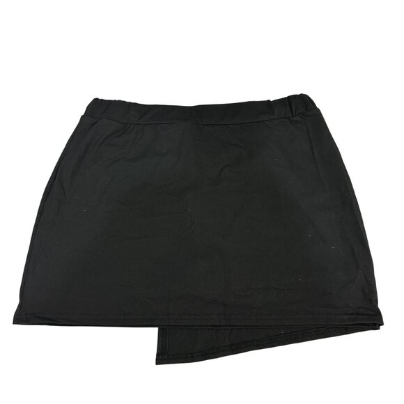 Black Asymmetrical Skirt Womens XL Polyester Spandex Blend Solid High-Waist - Picture 2 of 9